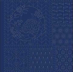 Patchwork Quilting Sewing Fabric Sashiko Botanical Navy Panel 50x110cm