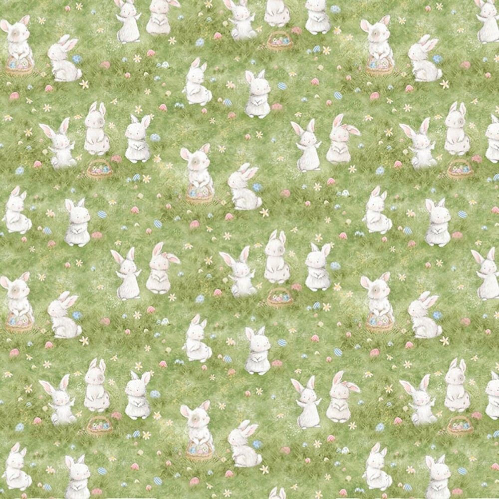 Timeless Treasures Egg Hunt by Bunnies by the Bay CD2645 Green Bunnies Cotton