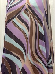 100% Silk Georgette Purple Brown Blue Tan Swirls Fabric By the Yard 52″ Wide