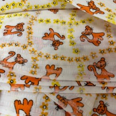 Vintage 1970s Seersucker Fabric 3 Yards 44″ Wide Orange Cat Floral Kitschy Retro