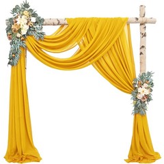 2 PCS Gold Wedding Arch Draping Fabric 20Ft x 28″ Chiffon Sheer Curtain Drape