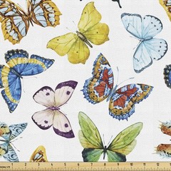 Ambesonne Butterfly Fabric By The Yard Colorful Watercolor Animals Numerous