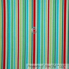 BonEful Fabric FQ Cotton Quilt Rainbow Bright White Red STRIPE Color Blue Green