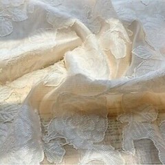 White Beige black Organza Jaquard Fabric, flower embroidery Wedding dress