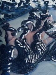 Miranda NAVY BLUE Vines and Leaves Sequins on NAVY Mesh Lace Fabric by the Yard
