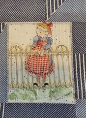 VTG American Greetings HOLLY HOBBY Denim Blue Patchwork Fabric 45″ x 57″ OOP HTF
