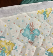 Vintage Baby Quilt panel Jumping Lambs Pastels Hearts Yellow Blue Pink Quilted