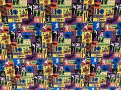 Rare VTG 90s Halloween Patchwork Block Design Fabric 3 pcs-Retro-Ghosts, Blk Cat