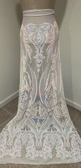 WHITE PINK BLUE Iridescent 4way stretch sequins Lace fabric 50” Width 1 Yard