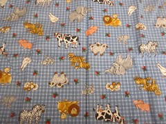 Cotton Fabric Farm Animals On Blue and White Gingham Checked Print 17″ x 44″