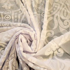 White on White Velveteen Devore Burnout w/ Rococo Pattern