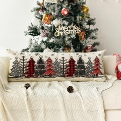 Watercolor Red and Black Buffalo Plaid Christmas Trees Long Lumbar Pillow Cover