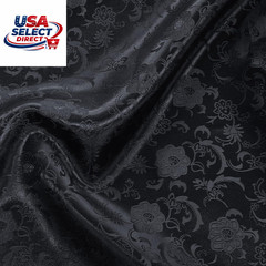 Black Satin Jacquard Fabric 10 Yard 60 Inch Wide Sunflower Pattern