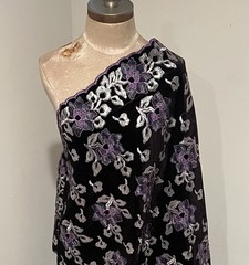 1 Yard Black Silver Purple Velvet Sequins Embroidered Lace Fabric 50” Width