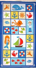 Nautical Sailboat Fabric – Anchor Fish Seashell Seaside Holiday Benartex – PANEL