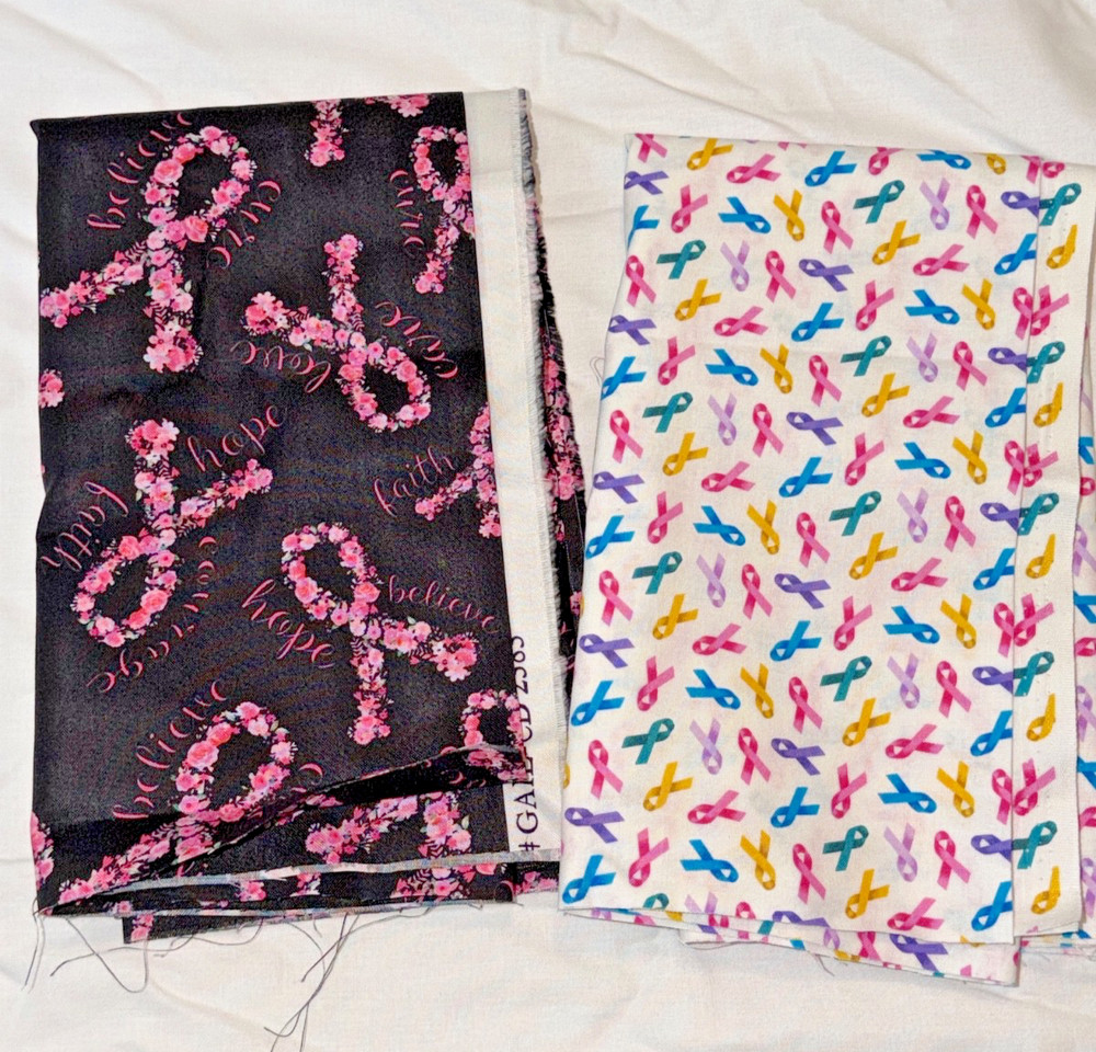 RARE HALF YARD 100% cotton fabric by the HALF yard 18 x 44 Breast Cancer 2 pc