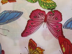 Cotton Fabric Butterflies Red Blue Green On White BTY 56