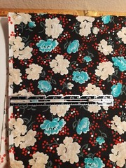1.5 YDS Vintage Poly Fabric by Loomskill Inc BLUE BEIGE BLACK RED FLORAL Print