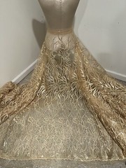 GOLD Embroidery Sequins Lace Fabric 50” Width Sold By The Yard