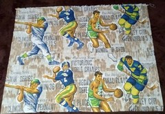 Vintage Sports Linen Fabric Panel Baseball Football Basketball Hockey 43″ x 65″