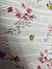VTG Red Orange & Tan Florals on White DIMITY Embroidered Raised Threads BTFQ