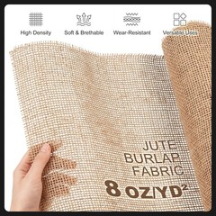 Natural Burlap Fabric, 62 Inch X 5 FT, NO-FRAY Burlap Roll-Long Fabric with F…