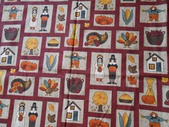 Thanksgiving Harvest Fabric Primitive Folk Art Pilgrim Turkey Cotton 45” x 2-1/3