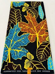 Polyester High Quality Design -Leaves Pattern-Sky-blue, Yellow, Brown, Orange,