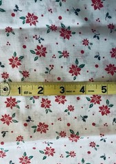VTG Christmas Holiday Fabric Holly Poinsettia & Red Dots On White BTFQ