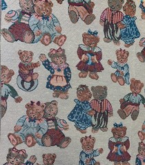 TEDDY BEAR WOVEN JAQUARD TAPESTRY FABRIC 1 YD X 54″ ADORABLE CLOTHES RARE VNTG