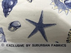 5 yards SUBURBAN FABRICS Ivory and blue seashells 36”x 50”