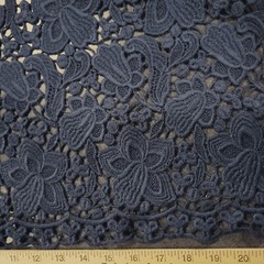 Deepest Teal Blue WOOL-BLEND Guipure Floral Lace – Double Shaped Edges