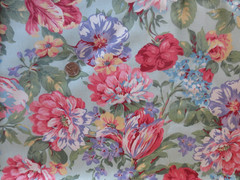 5029. Peter Pan FLORAL on AQUA Home Decor COTTON FABRIC – 53″ x 3-1/8 yds.