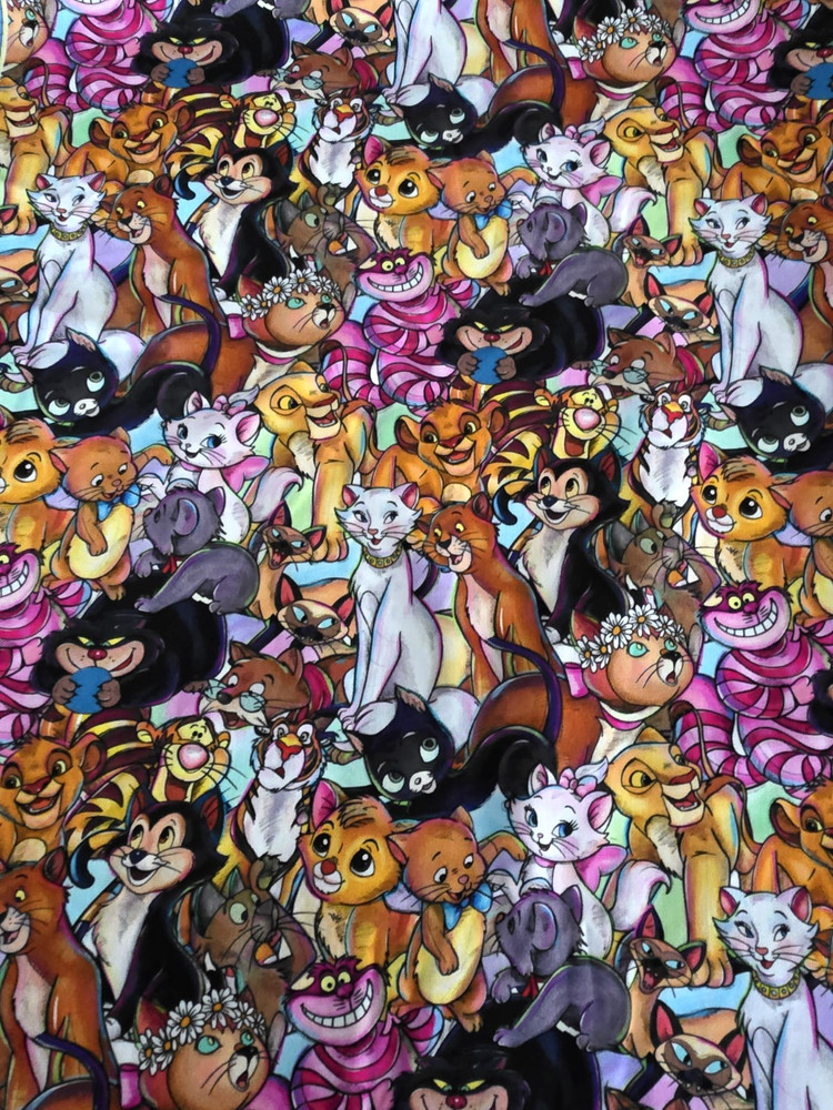 Disney Cats All Over Print Cotton Fabric 79 x 58 inches