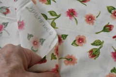 By 1/2 Yd, Peach Pink Green Floral on Cream Quilt Cotton, MMFAB, P1162