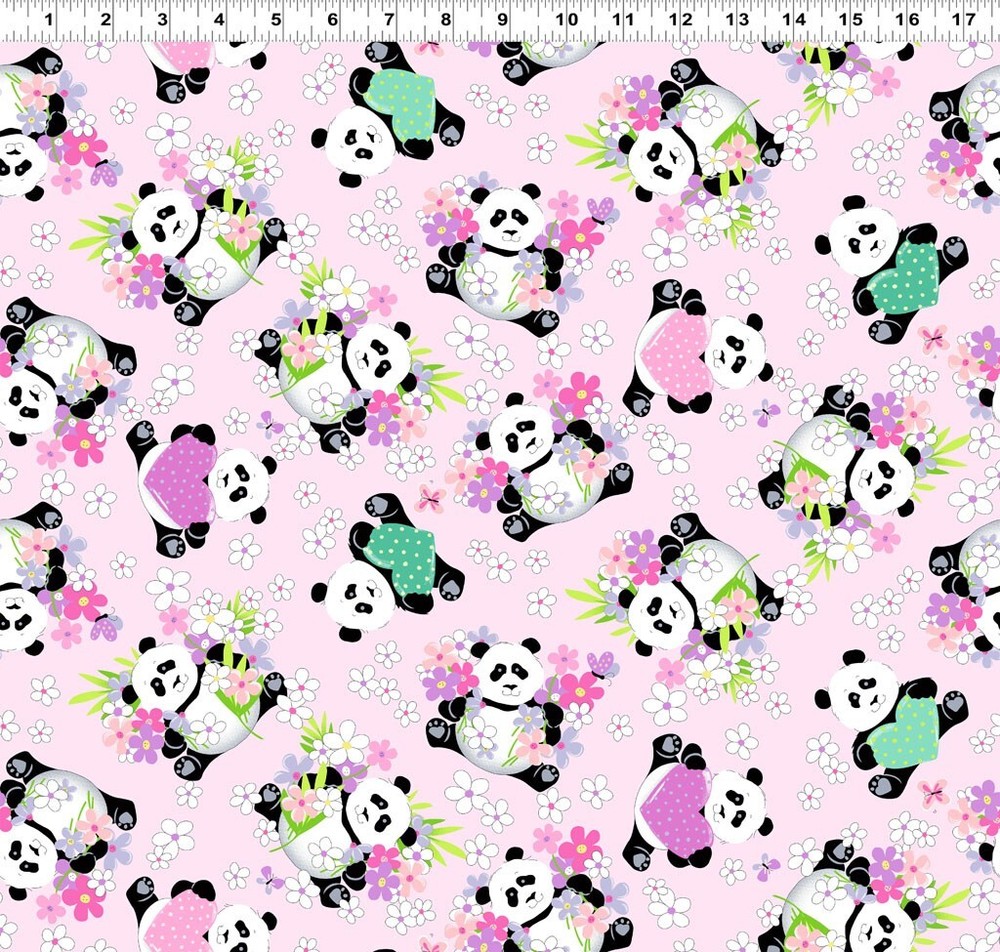 Susybee PANDA PARTY Tossed Pandas Pink Quilt Fabric ~ Sold by 1/2 Yard