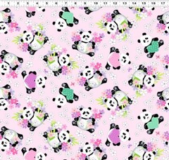 Susybee PANDA PARTY Tossed Pandas Pink Quilt Fabric ~ Sold by 1/2 Yard