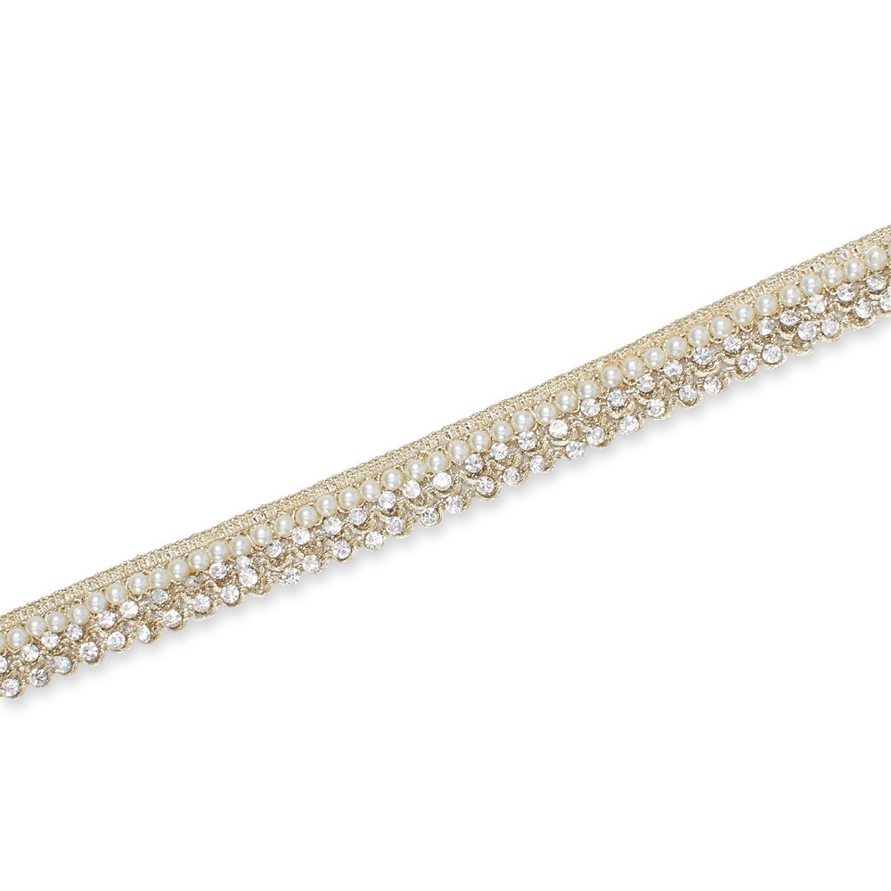 Ribbon Fabric Trim 1/2 In Metallic Pearl Diamond Rhinestone 9.8 / 19.6 Yd Spool