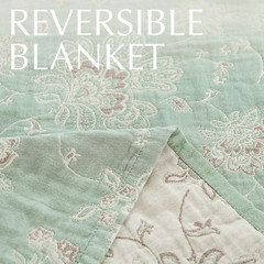 Reversible Boho 100% Cotton Muslin Twin Blanket – Floral Green & Beige 60×80