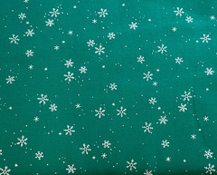 JOANN – SILVER METALLIC SNOWFLAKES ON GREEN COTTON– BY THE YARD