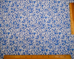 Quilt Fabric By The Half-Yard Small Blue Floral Tiny Butterflies on White Cotton