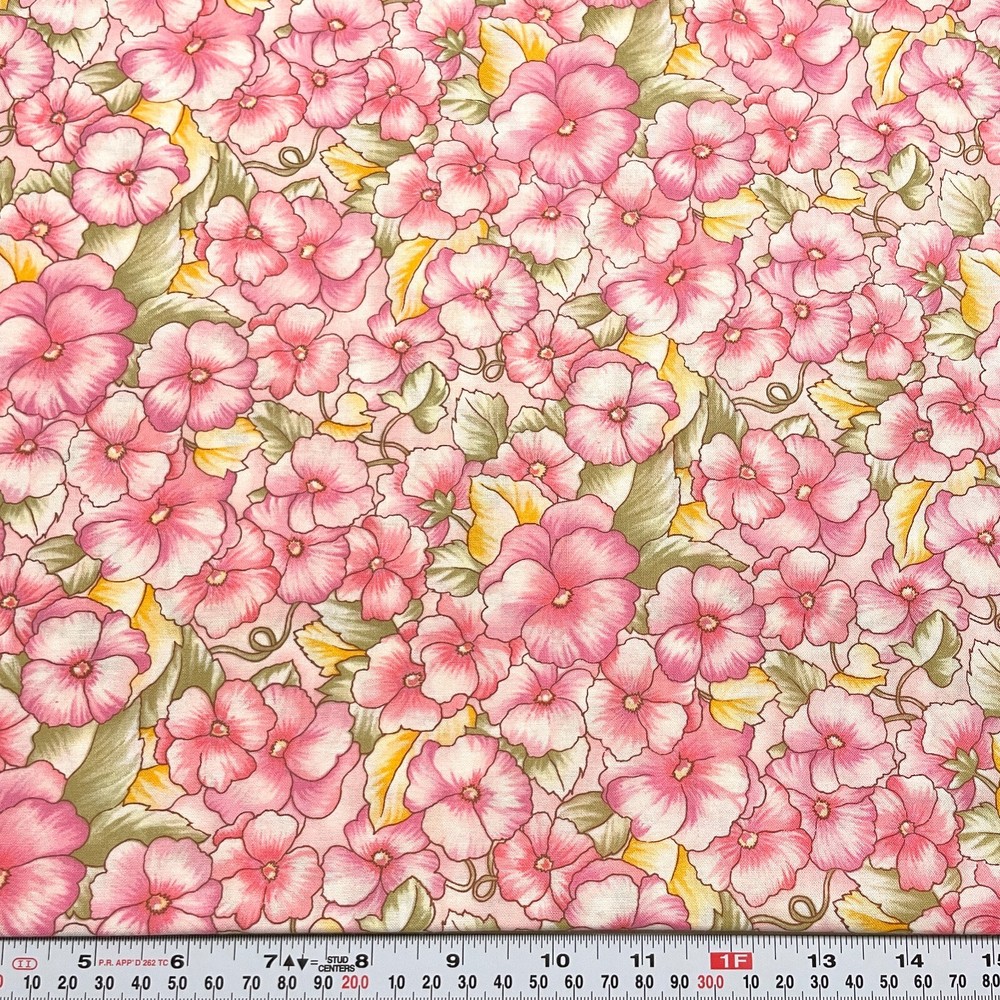 Misty Gardens Unbranded Florals on Pink Cotton Fabric by the HALF YARD 18″ x 44″