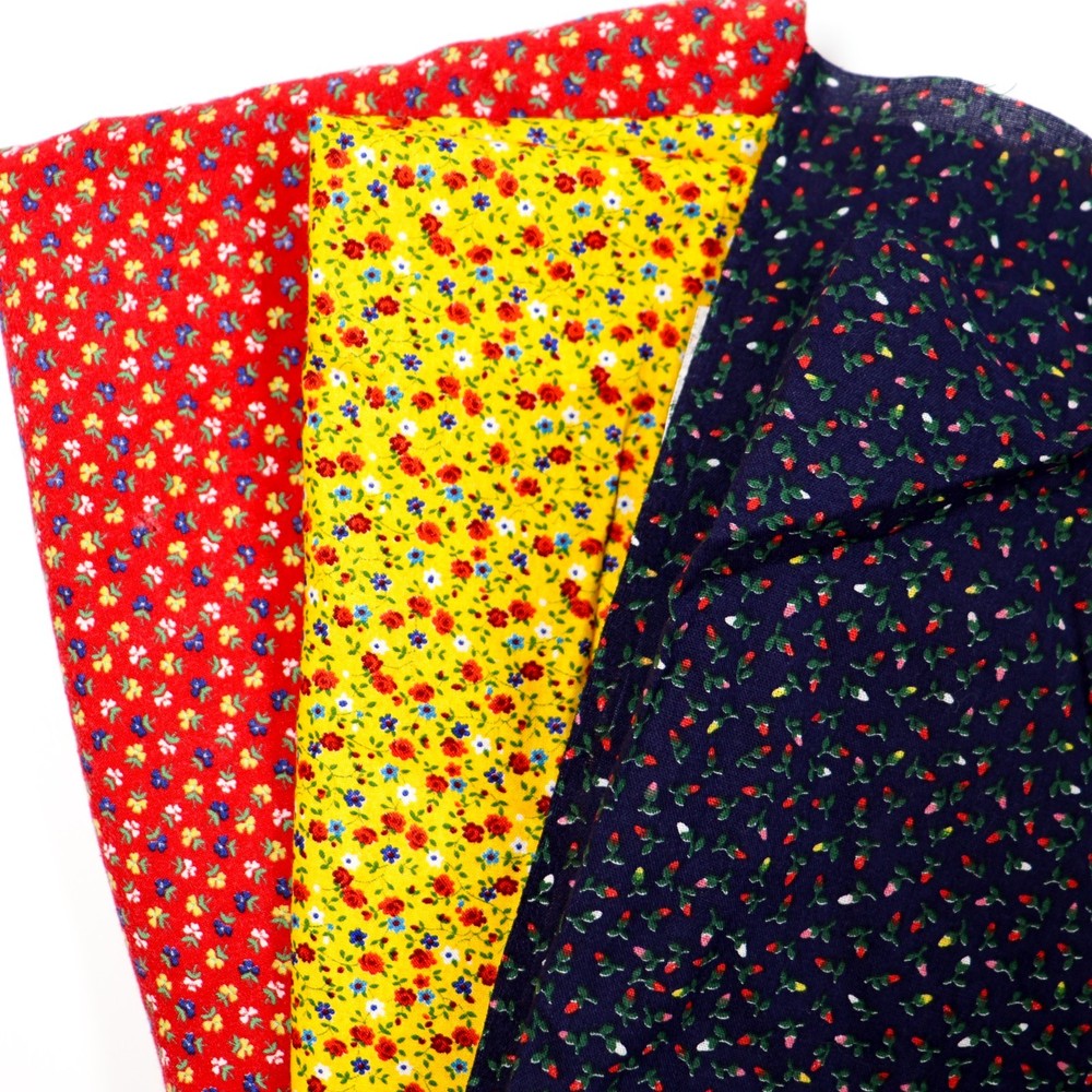 Vtg Quilting Fabric Cotton Lot 1 POUND Red Blue Yellow Tiny Florals Calico