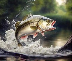 36″ X 44″ Panel Largemouth Bass Fishing Wildlife Cotton Fabric Panel D482.54