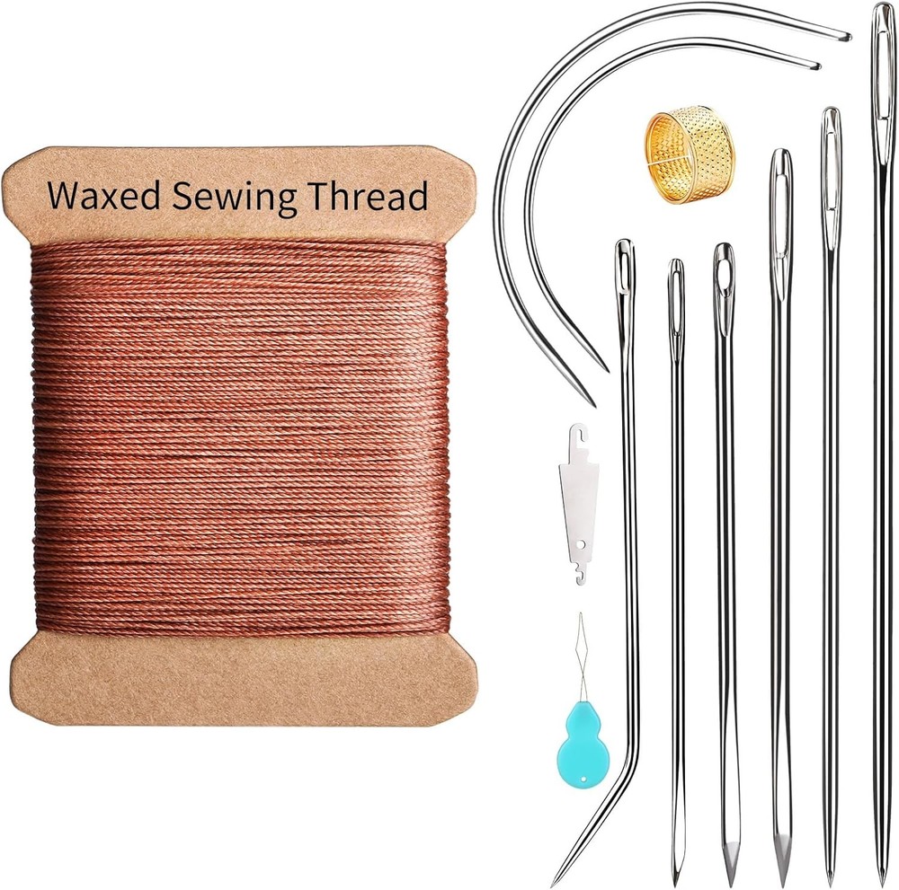 Repair Sewing Kit, Upholstery Needle and Thread Kit with 32 Yard Waxed Brown