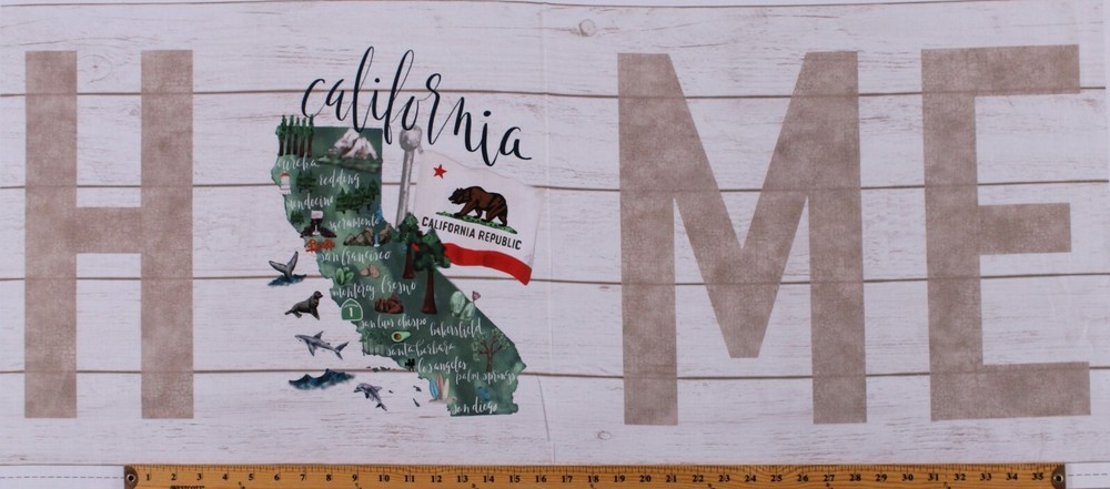 19″ X 44″ Panel California Republic State Map Travel Cotton Fabric Panel D665.43