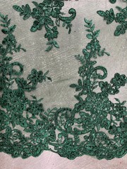Tess HUNTER GREEN Polyester Floral Embroidery with Sequins on Mesh Lace Fabric