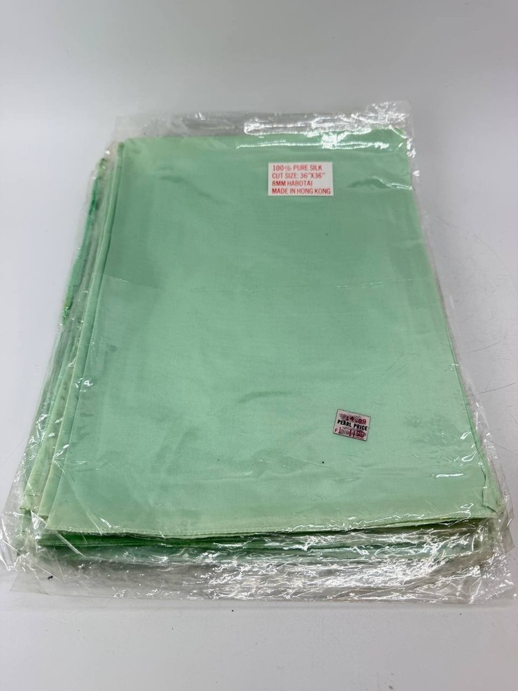 Lot of 11 New 100% Pure Silk Habotai Squares 36×36 Mint Green Hong Kong NOS