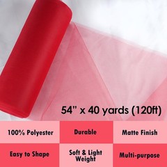 , 54 Inch by 40 Yards 120 ft Red Fabric Tulle Roll, Fabric Tulle Bolt for DIY…