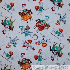BonEful FABRIC FQ Cotton Quilt Rainbow Castle Scenic Kid Dragon Baby Boy Knight
